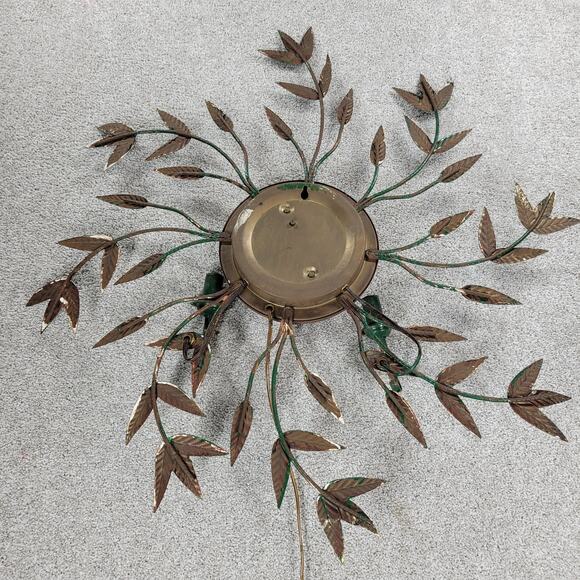 Vintage Wall Clock Light 29" Gold Green Brass Mid Century Leaf Vine Metal Tested - Picture 3 of 16